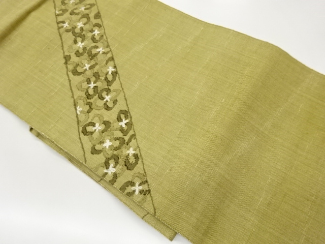 JAPANESE NAGOYA OBI / EMBROIDERY / TSUMUGI / ABSTRACT FLOWERS